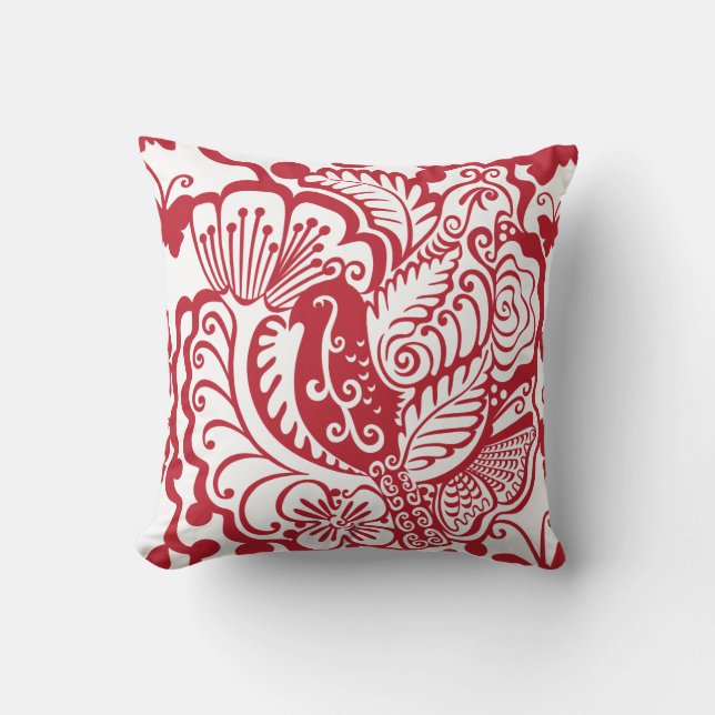 Red and White Garden Throw Pillow (Front)