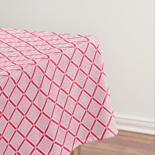 Red and white geometric checkered pattern retro tablecloth