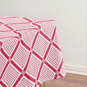 Red and white geometric checkered pattern retro tablecloth