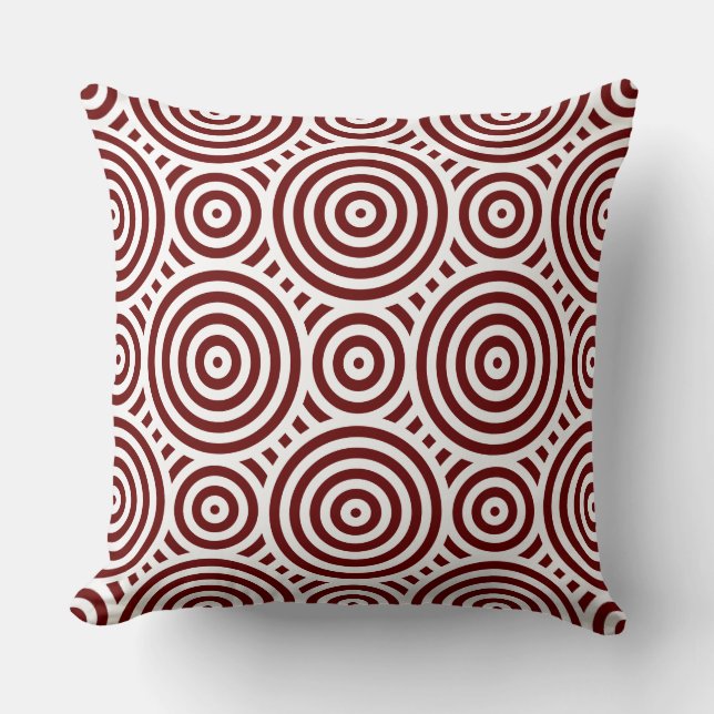Red And White Geometric Circular Pattern Throw Pillow (Front)