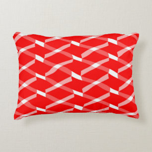 Red and White Geometric Pattern Accent Pillow