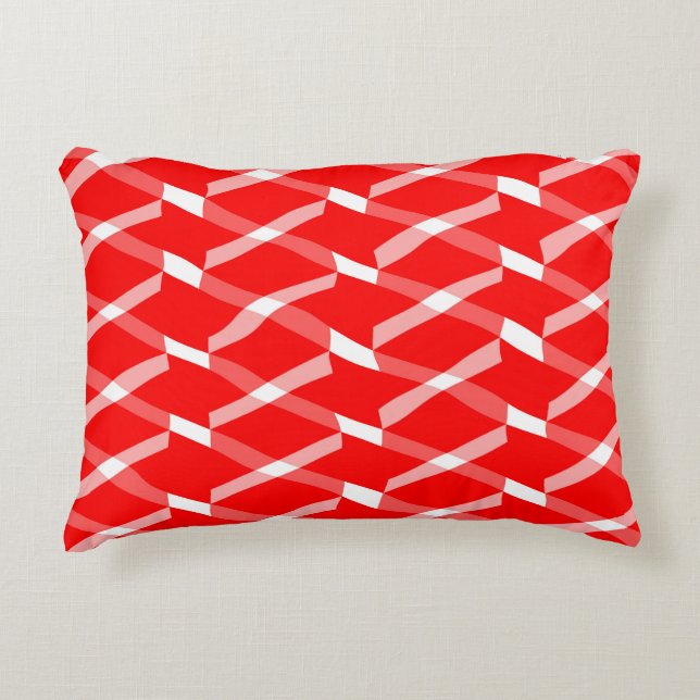 Red and White Geometric Pattern  Accent Pillow (Front)