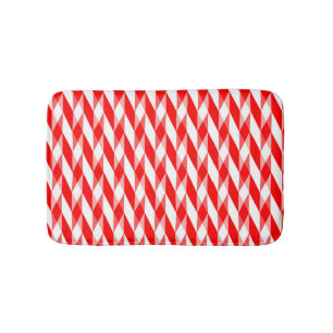 Red and White Geometric Pattern Bath Mat
