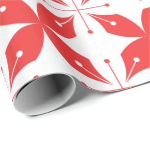 Red and white geometric pattern featuring stylized wrapping paper