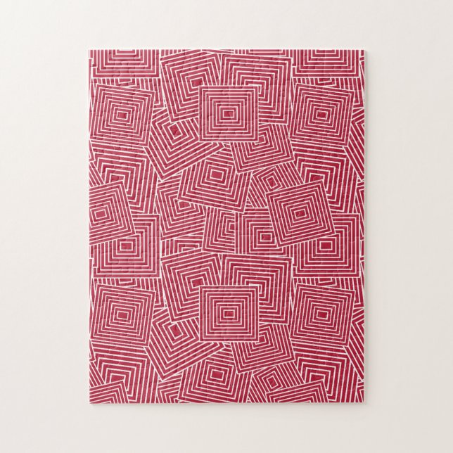 Red and White Geometric Square Pattern Jigsaw Puzzle (Vertical)