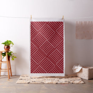 Red and White Geometric Squares and Lines Fabric