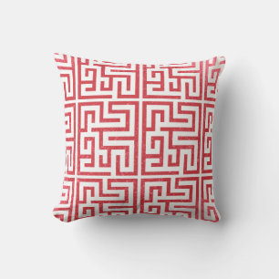 Red and White Geometric Textured Holiday Throw Pillow