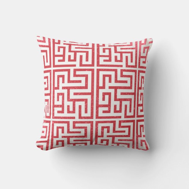 Red and White Geometric Textured Holiday Throw Pillow (Front)