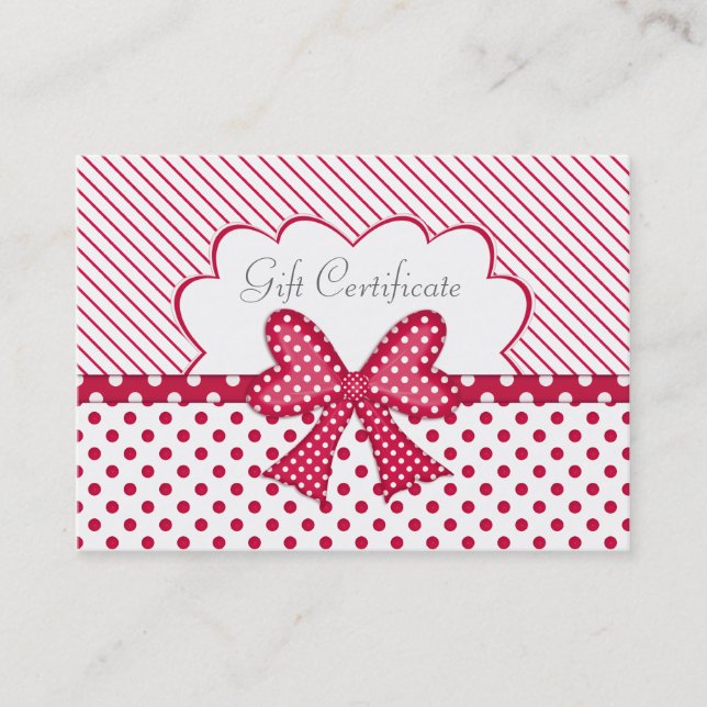 Red and White Gift Certificate Business Card (Front)