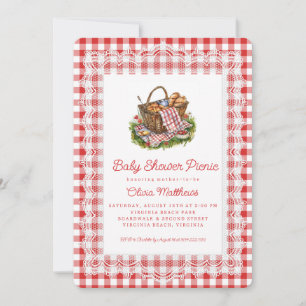 Red and White Gingham Baby Shower Picnic Invitation