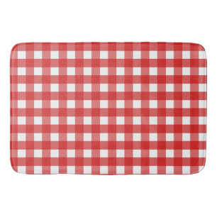 Red and white gingham bath mat