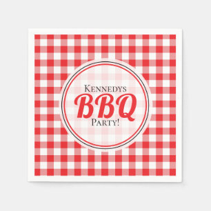 Red And White Gingham Check  Family BBQ Napkin
