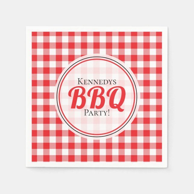 Red And White Gingham Check  Family BBQ Napkin (Front)