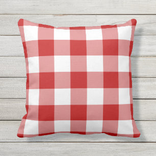 Red and White Gingham Check Plaid Pattern Outdoor Pillow