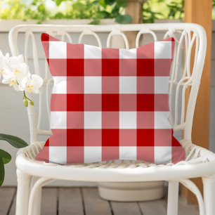 Red and White Gingham Check Plaid Pattern Outdoor Pillow
