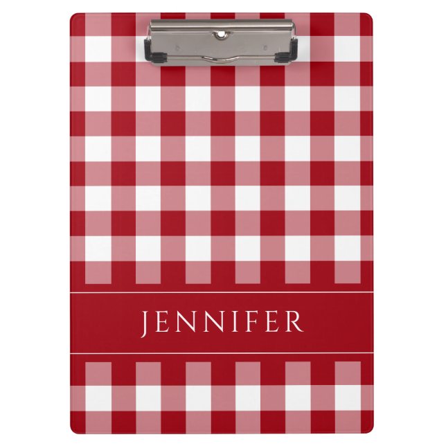 Red And white Gingham Checked Pattern Name Print  Clipboard (Front)