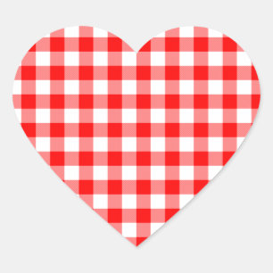 Red and White Gingham Checks Heart Sticker