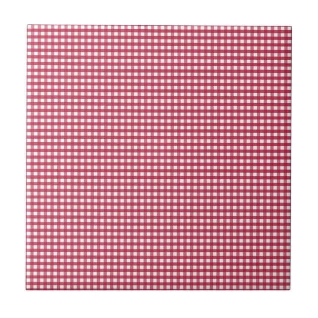 Red and White Gingham Editable Label Tile (Front)