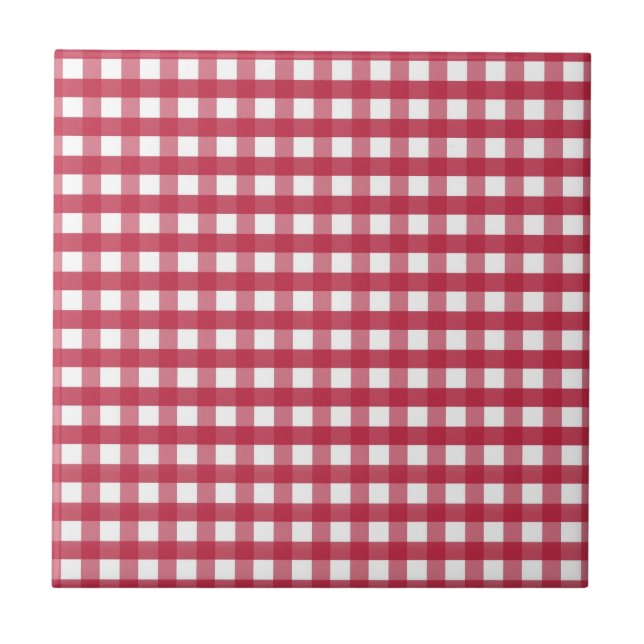 Red and White Gingham Editable Label Tile (Front)