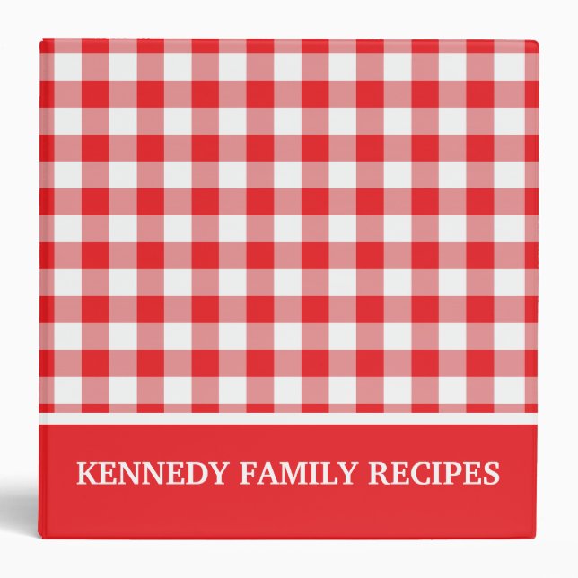Red And White Gingham Farmhouse Kitchen Recipe Binder (Front)