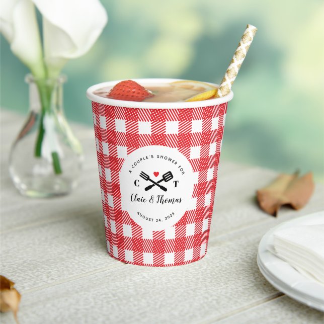Red and White Gingham I Do BBQ Couple's Shower Paper Cups (Insitu)