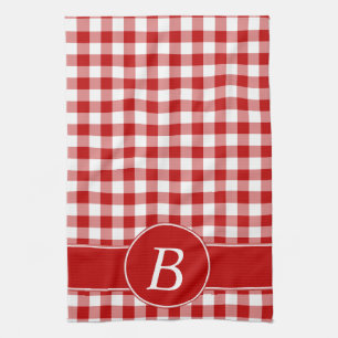 Red and White Gingham Monogram Kitchen Towel
