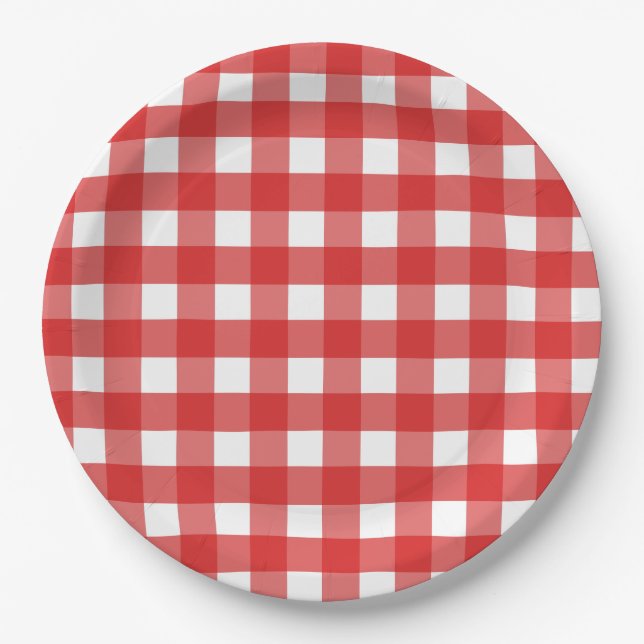 Red and white gingham paper plate (Front)