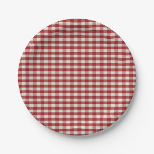 Red and White Gingham  Paper Plate