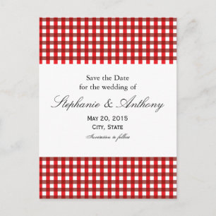 Red and White Gingham Pattern Barbeque Announcement Postcard
