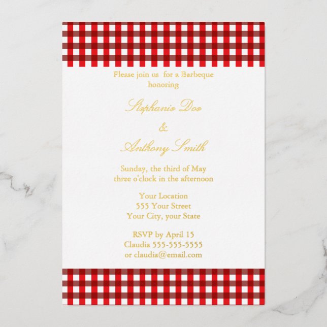 Red and White Gingham Pattern Barbeque Wedding (Front)