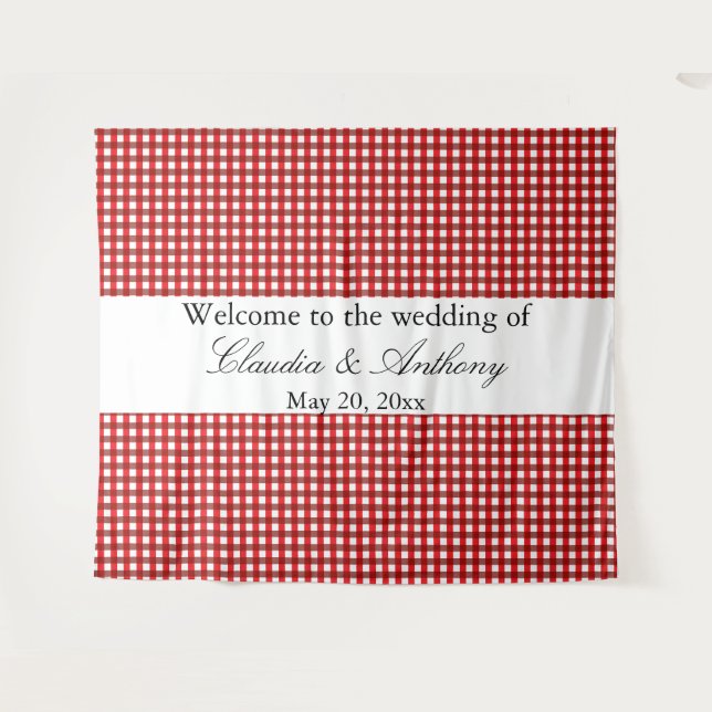 Red and White Gingham Pattern Barbeque Wedding Tapestry (Front (Horizontal))