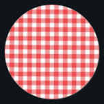 Red and White Gingham Pattern Classic Round Sticker<br><div class="desc">Red and White Gingham Pattern</div>
