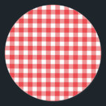 Red and White Gingham Pattern Classic Round Sticker<br><div class="desc">Red and White Gingham Pattern</div>
