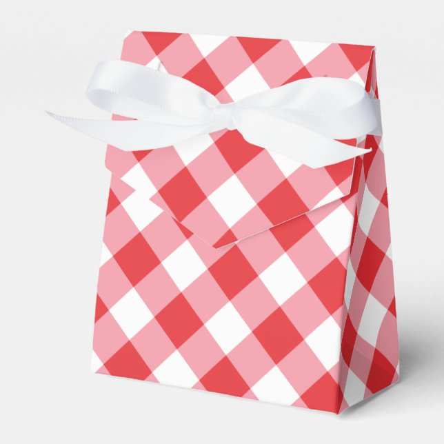 Red and White Gingham Pattern Favor Box (Front Side)