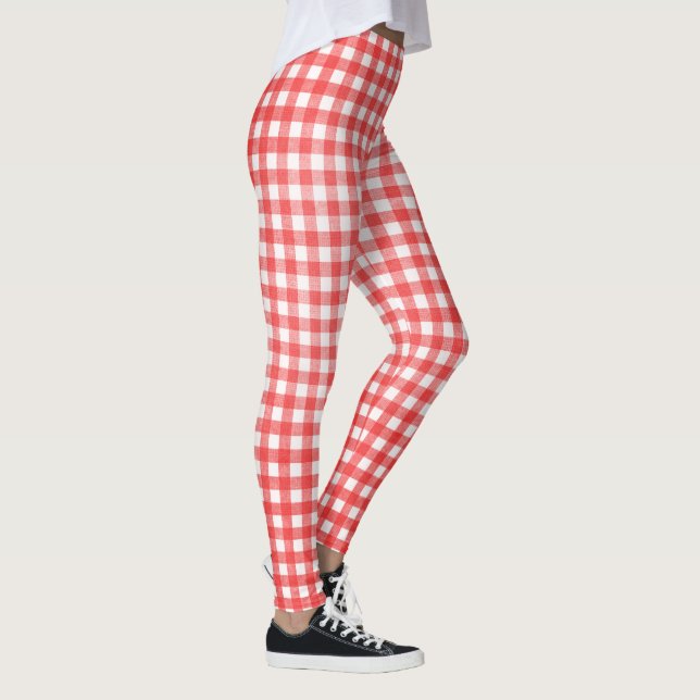 red and white gingham pattern leggings (Right)