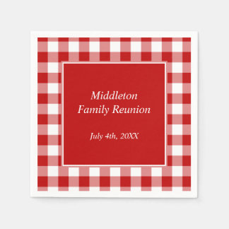 Red and White Gingham Pattern Personalized Napkin