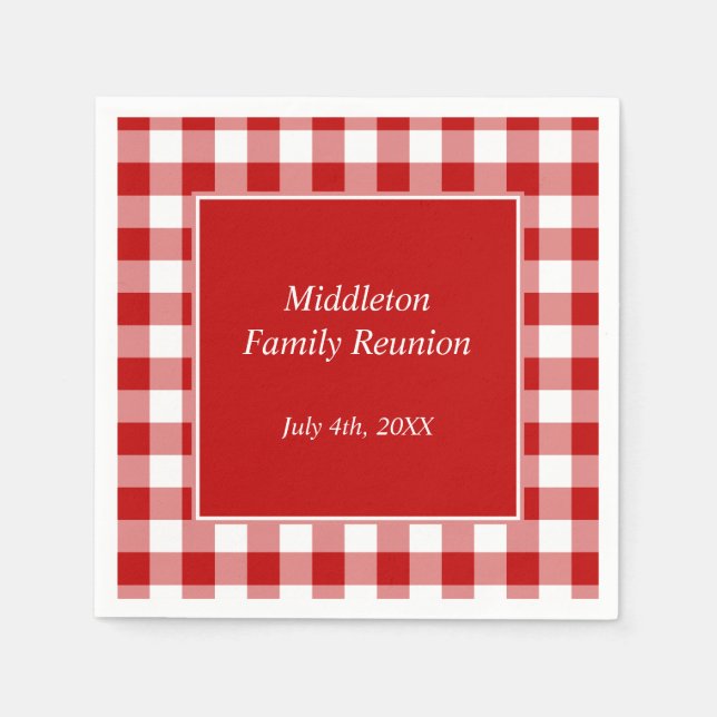 Red and White Gingham Pattern Personalized Napkin (Front)