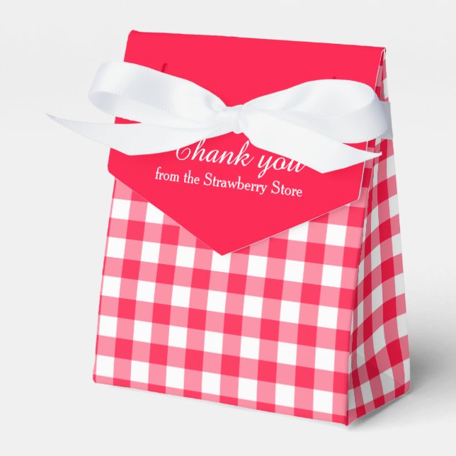 Red and white gingham pattern thank you gift box (Front Side)