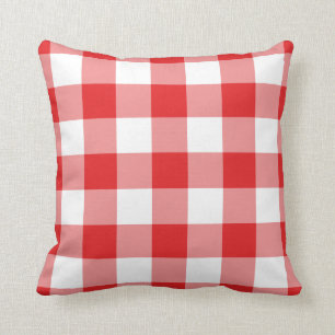 Red and White Gingham Pattern Throw Pillow
