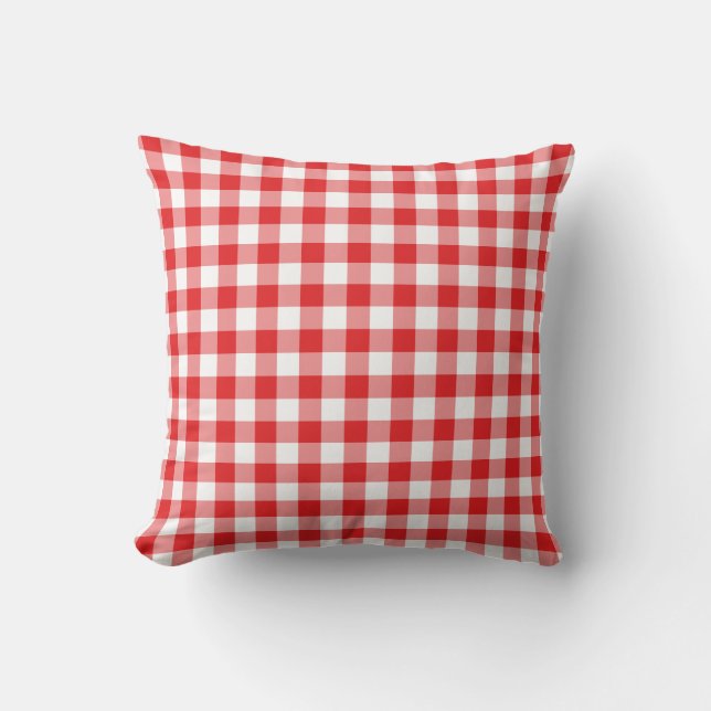 Red and White Gingham Pattern Throw Pillow (Front)