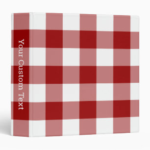 Red and White Gingham Plaid Pattern Custom Title Binder