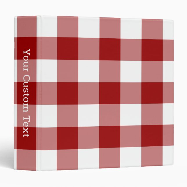 Red and White Gingham Plaid Pattern Custom Title Binder (Front/Spine)