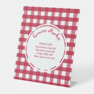 Red and White Gingham Sign for Farmers Market