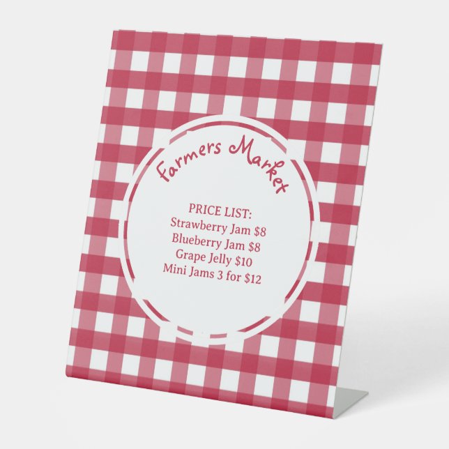 Red and White Gingham Sign for Farmers Market (Front)