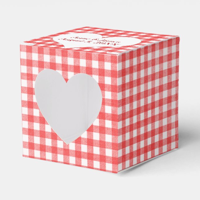 Red and White Gingham With Heart Favour Box (Front Side)