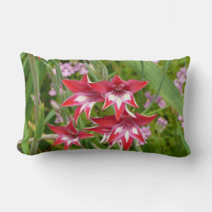 Red and White Gladiolas Summer Botanical Lumbar Pillow