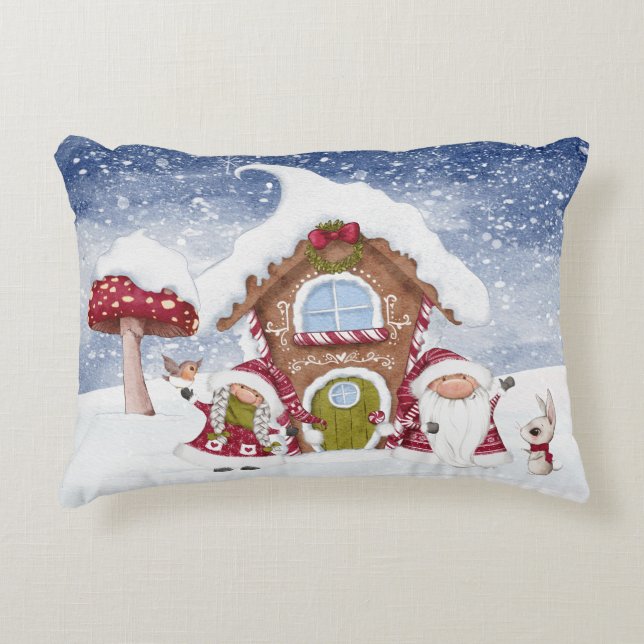 Red and White Gnome for the Holidays  Accent Pillow (Front)