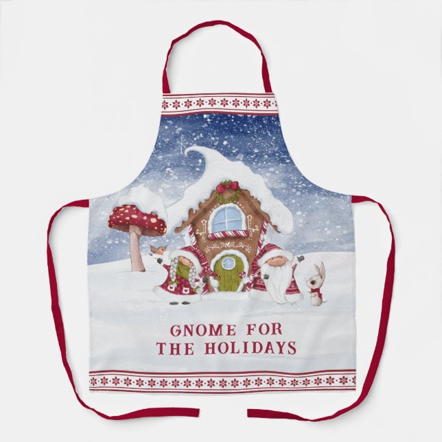 Red and White Gnome for the Holidays  Apron (Front)