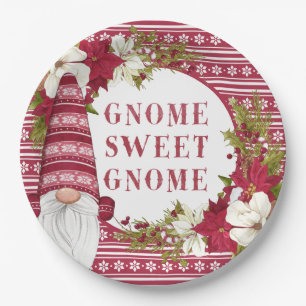 Red and White Gnome for the Holidays Christmas Paper Plate