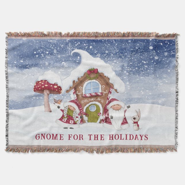 Red and White Gnome for the Holidays Throw Blanket (Front)